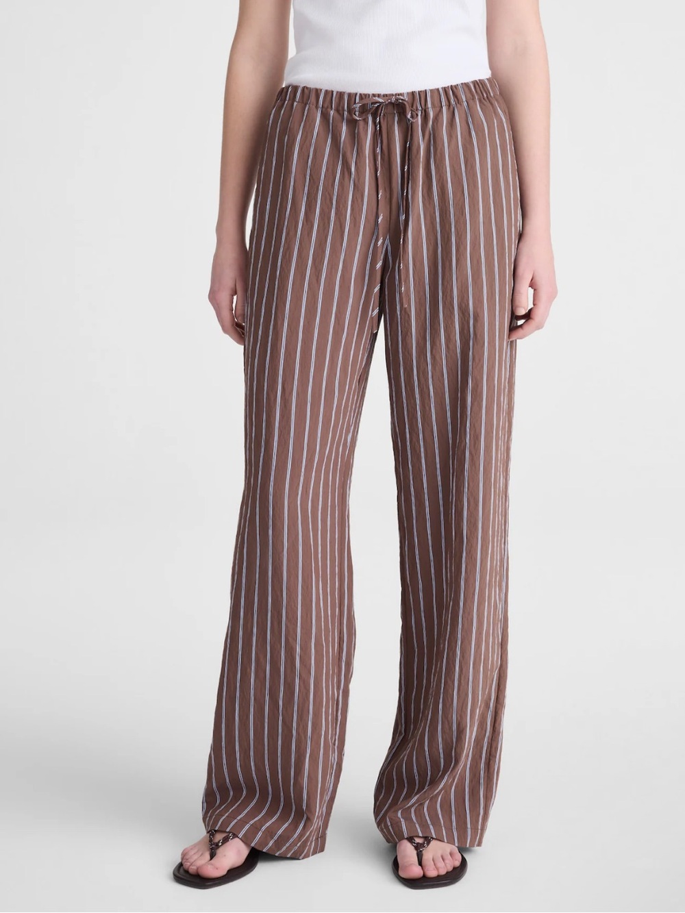 Madewell Pull on Pants Brown Peri Twin Stripe - size Medium OA244 NWT